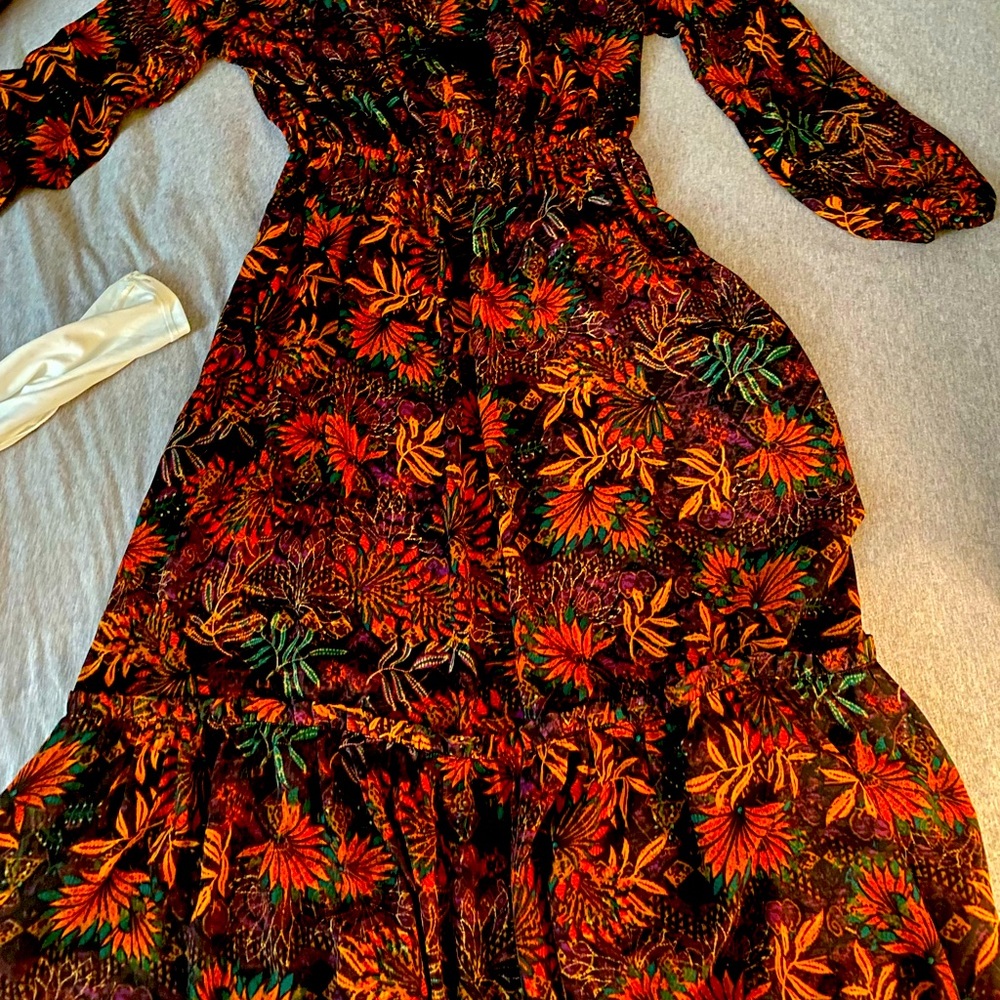 Long sleeve ruffled dress. Long sleeve elastic waist long dress. Bishop sleeve